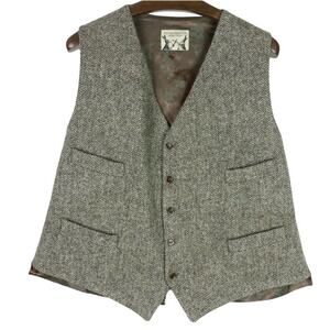 NWOT PETER CHRISTIAN Waistcoat Vest 54R Brown Wool Harris-Tweed Hand-Woven 5Bttn
